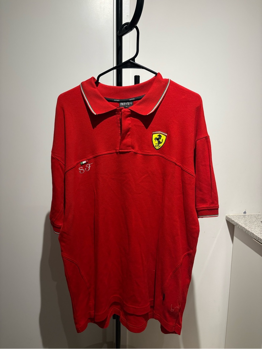 Ferrari Red Polo with Shield Patch and Contrast Collar